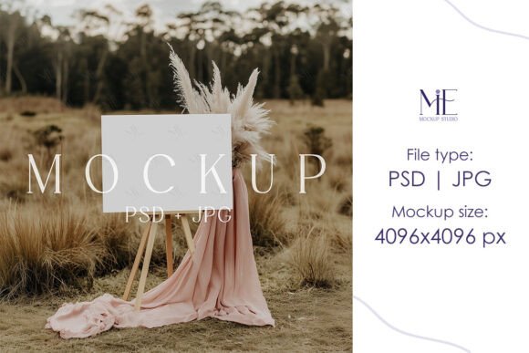 Boho Welcome Sign Easel Mockup PSD