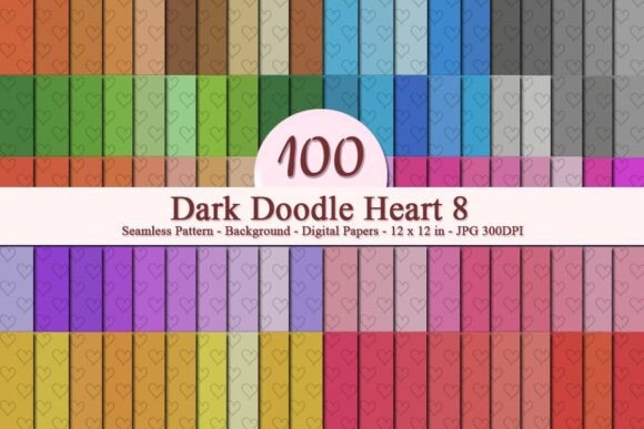Dark Doodle Heart 8 Seamless Pattern