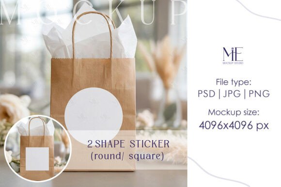 Gift Bag Sticker Mockup Round Square