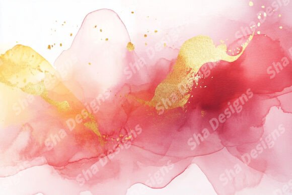 Pink, Red, and Gold Watercolor Abstract for Creative Projects