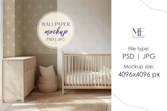 Wallpaper Mockup, Baby Room Wall Mural