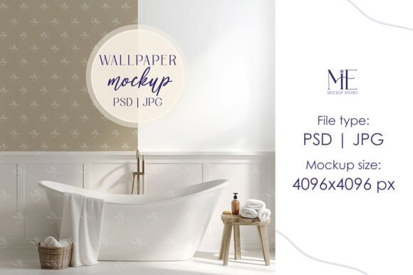 Wallpaper Mockup Bathroom Wall Mural PSD